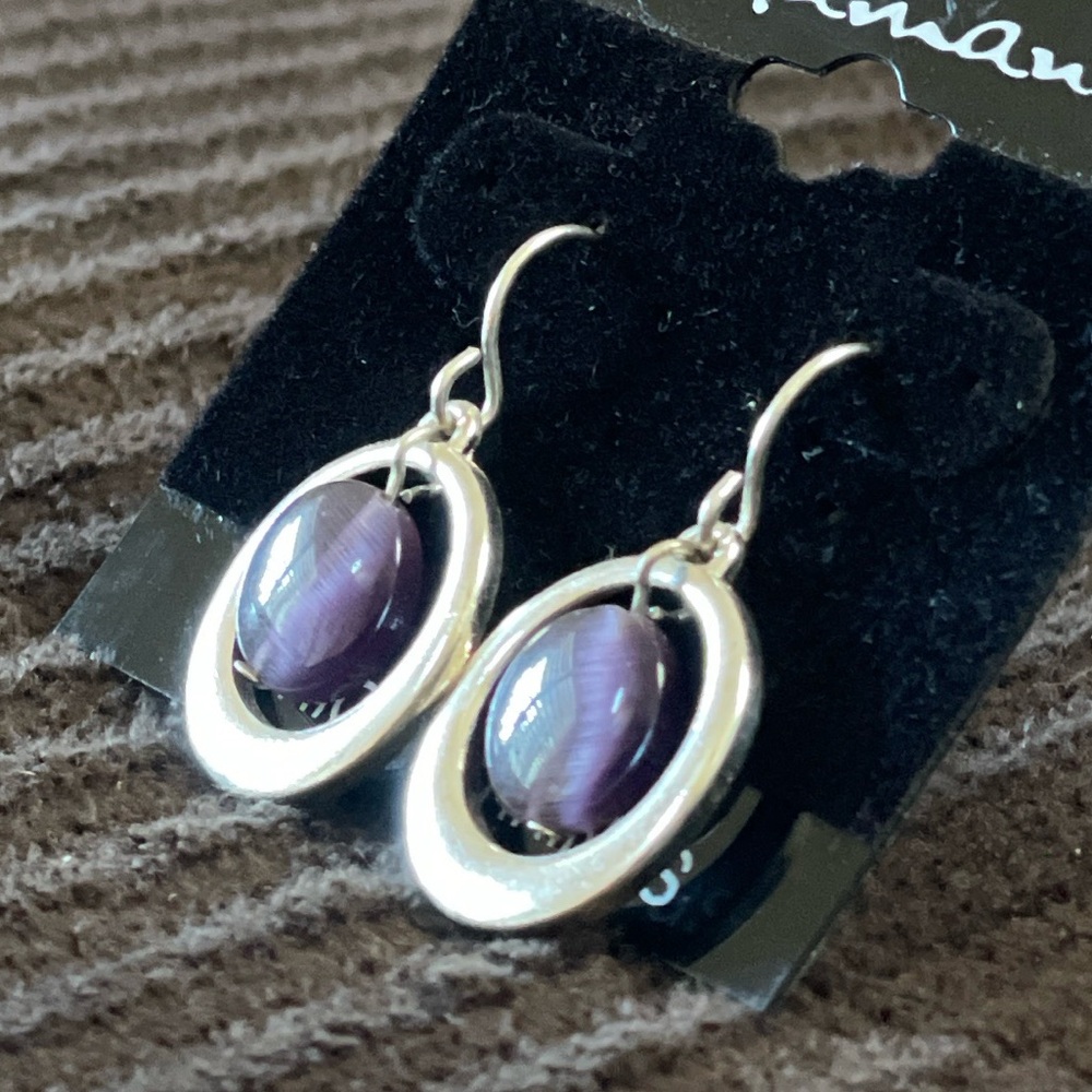 Silver and Purple Hoop Dangle Earrings — Taramanda - Picture 4 of 11